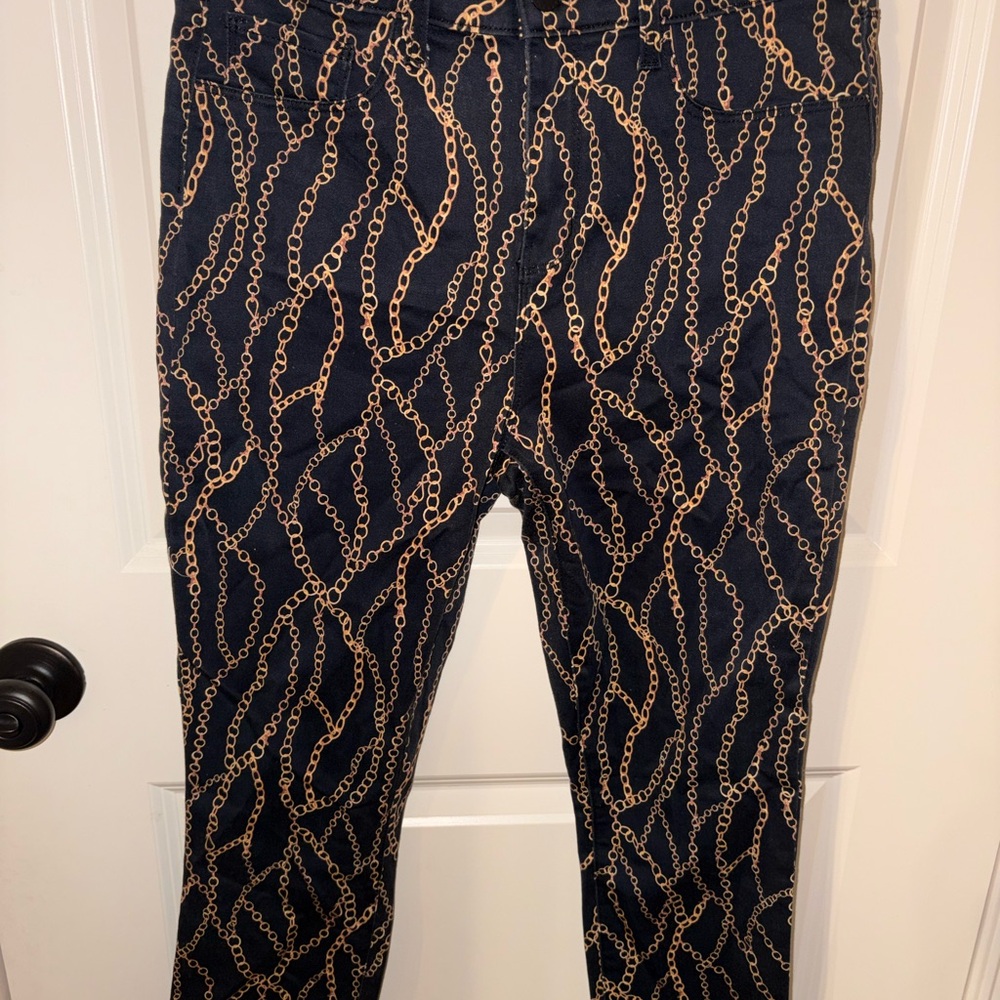 L'AGENCE Navy and Gold Chain Pattern Pants